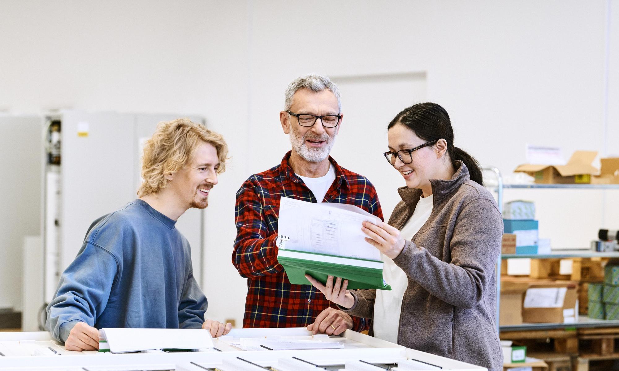 Three colleagues goes though a document
