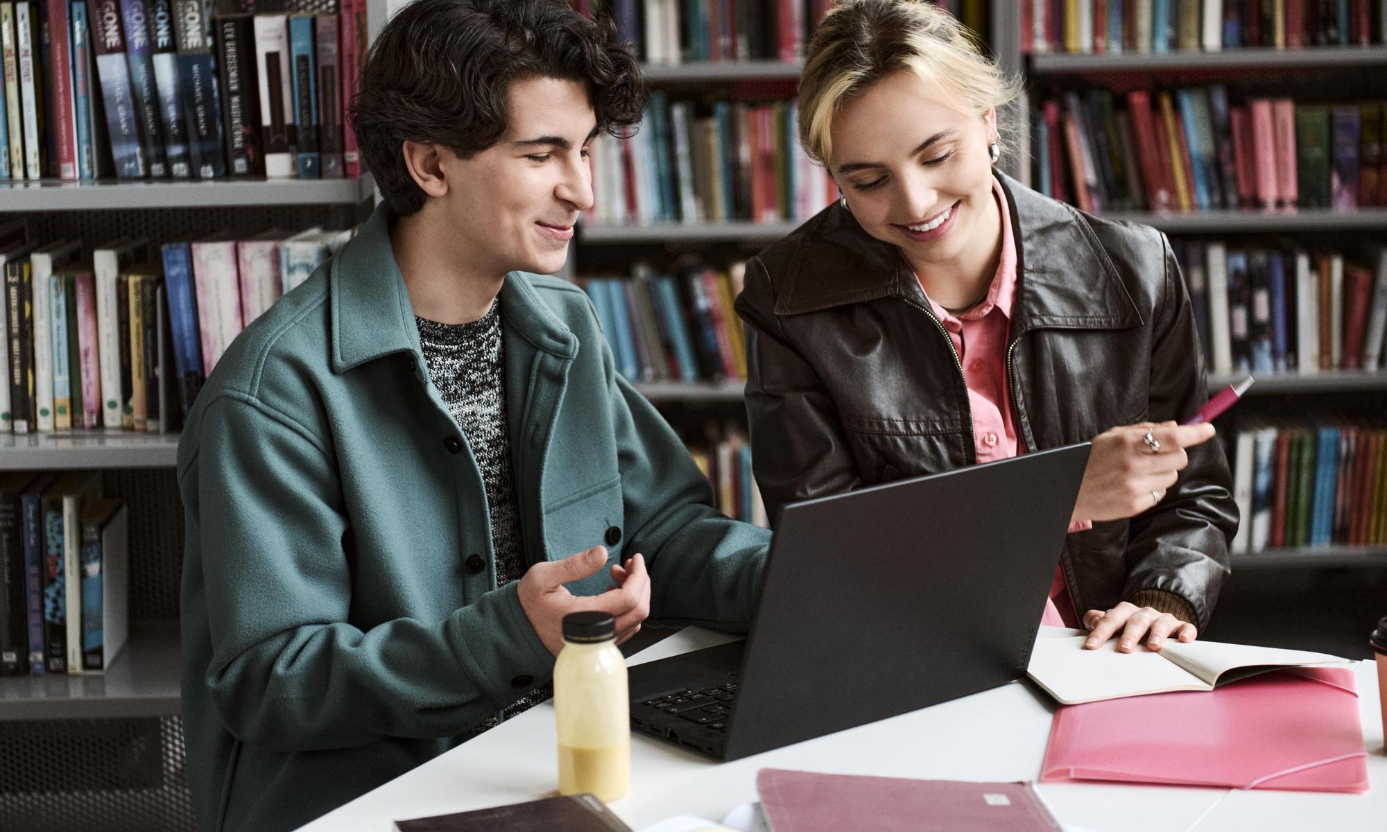 Students studying in library