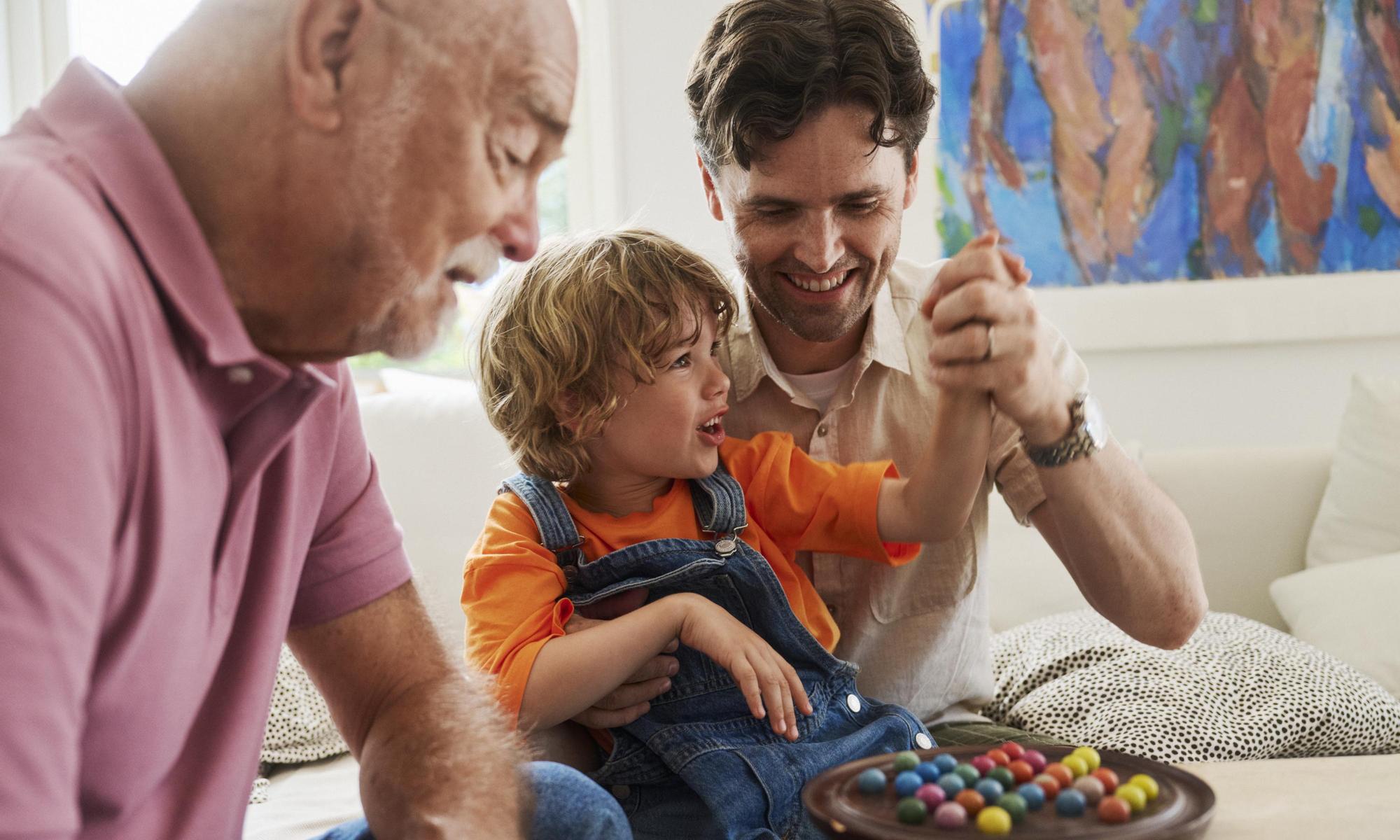 Family playing board games together