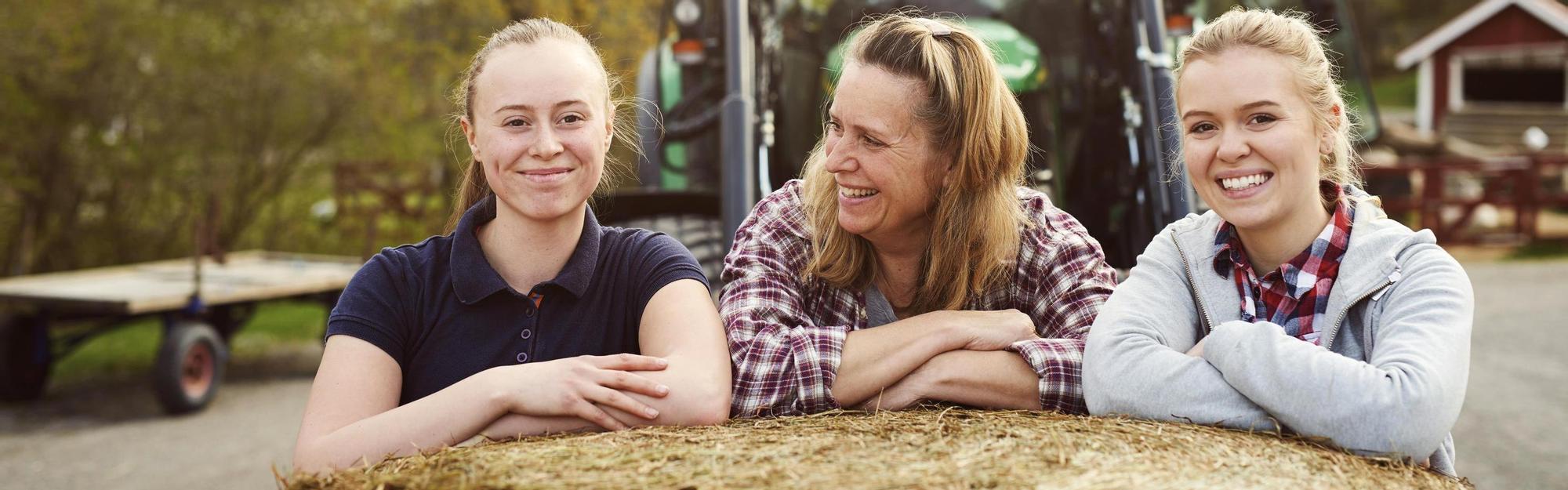 Three women on a farm